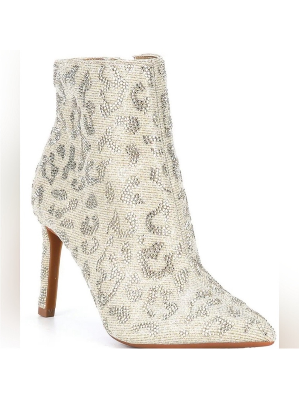 Gianni Bini Silver-Cream Leopard Embellished Pointed Ankle Boot